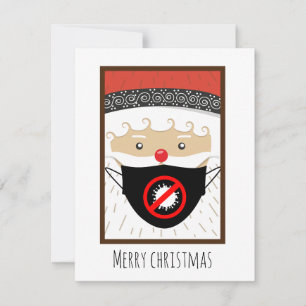 Santa wearing corona mask flat Christmas Holiday Card