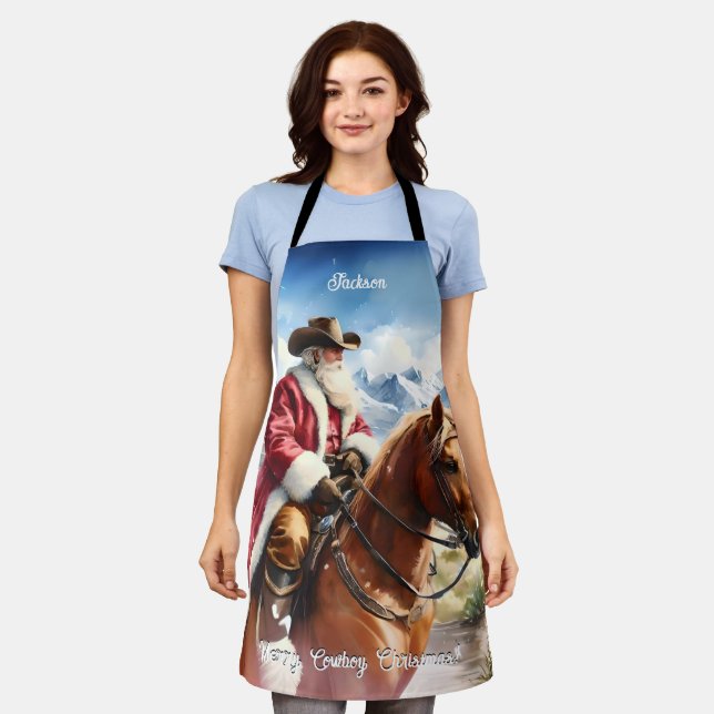  Santa Wearing Cowboy Hat and Riding Horse Apron (Worn)