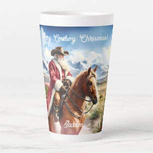 Santa Wearing Cowboy Hat and Riding Horse Latte Mug
