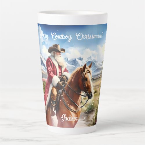  Santa Wearing Cowboy Hat and Riding Horse Latte Mug