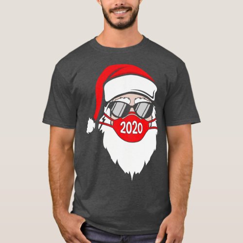 Santa Wearing Face Mask and Glasses Funny Quaranti T_Shirt