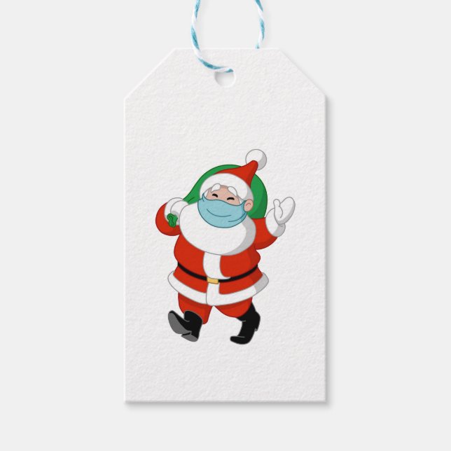 Santa wearing medical mask gift tags (Front)