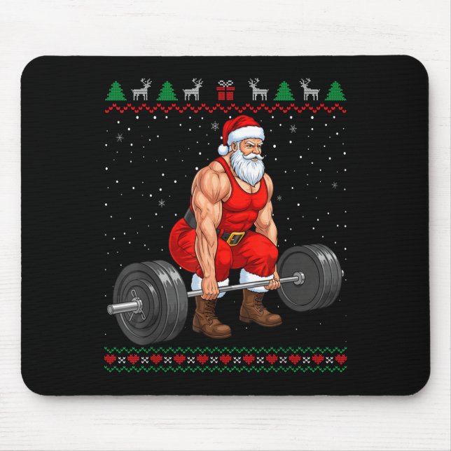 Santa Weightlifting Christmas Deadlift Gym Ugly Sw Mouse Pad (Front)
