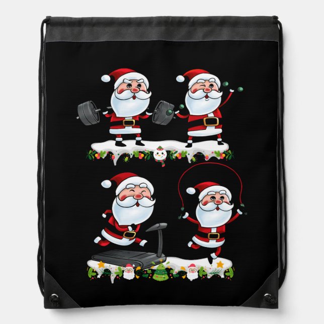 Santa Weightlifting Christmas Fitness Gym Deadlift Drawstring Bag (Front)