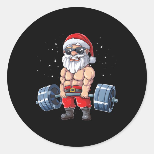 Santa Weightlifting Fitness Gym Deadlift Classic Round Sticker (Front)