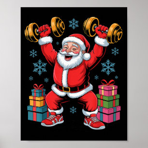 Santa Weightlifting Fitness Gym Training Christmas Poster
