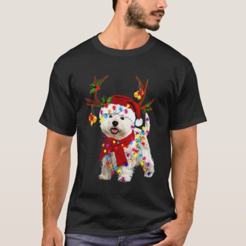 Santa westie dog gorgeous reindeer Light Christmas T_Shirt