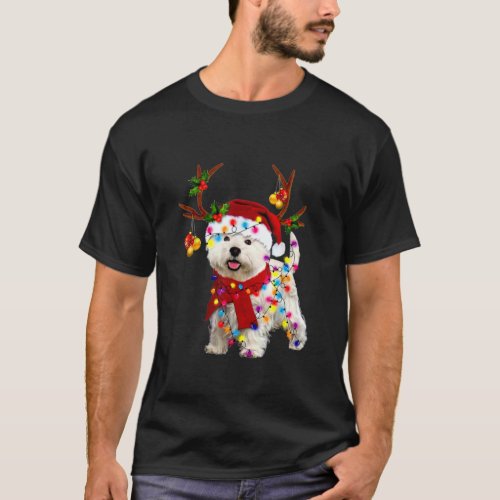 Santa westie dog gorgeous reindeer Light Christmas T_Shirt