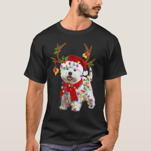 Santa westie dog gorgeous reindeer Light Christmas T_Shirt