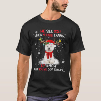 Santa Westie Reindeer Light Christmas Pajama T-Shirt
