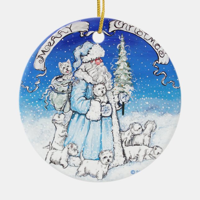 Santa Westies Ceramic Ornament (Front)