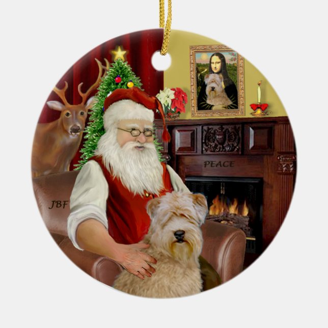 Santa-Wheaten Terrier Ceramic Ornament (Front)