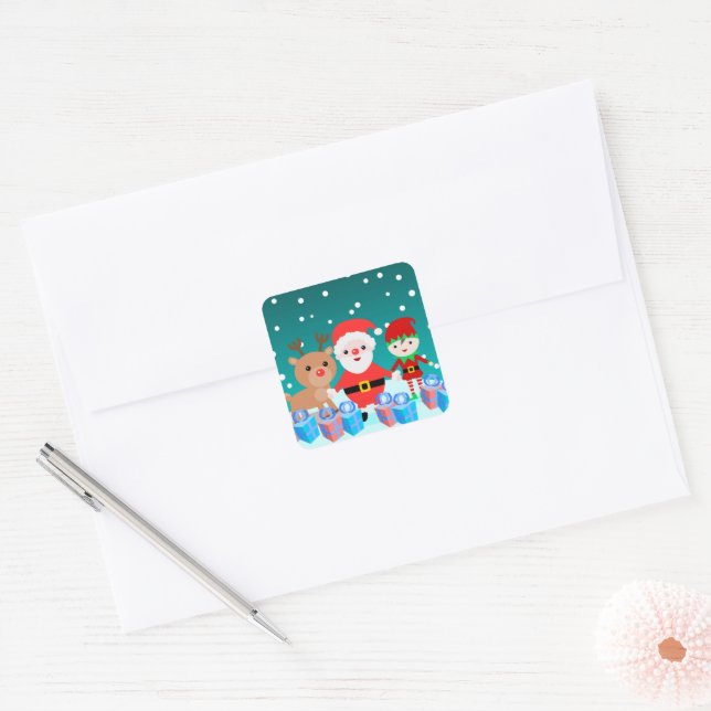Santa White Christmas Square Sticker (Envelope)
