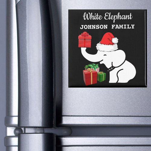 Santa White Elephant Your Name Christmas Kitchen Magnet