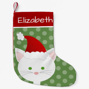 Santa White Kitty Small Christmas Stocking
