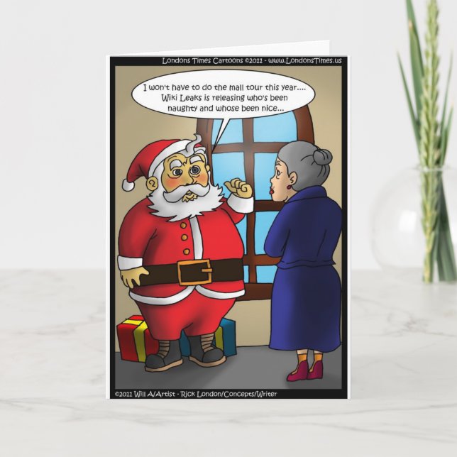 Santa & Wiki Leaks Funny Gifts Tees & Cards (Front)