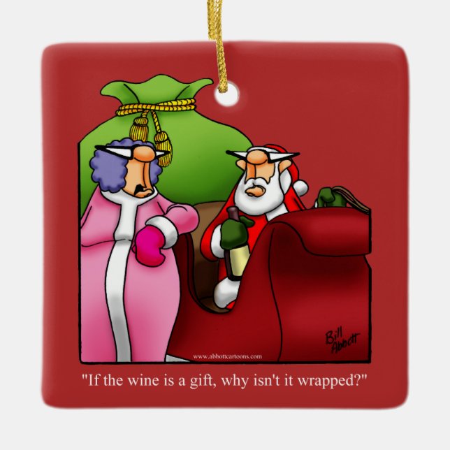 Santa Wine Humor Holiday Ornament (Front)
