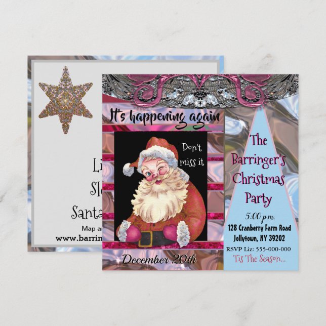 Santa Wink Elegant Christmas Party Invitation (Front/Back)