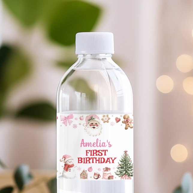 Santa Winter Christmas Birthday Party Water Bottle Label (Creator Uploaded)