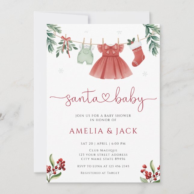 Santa Winter Christmas Holiday Baby Shower Invitation (Front)
