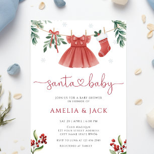 Santa Winter Christmas Holiday Baby Shower Invitation