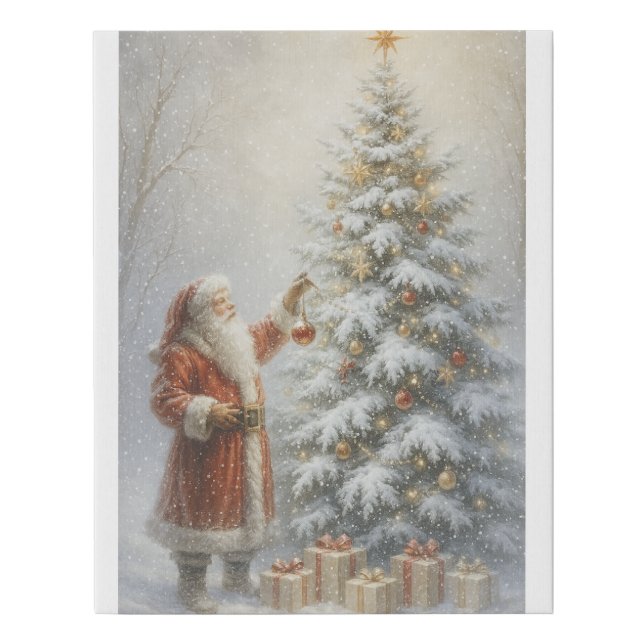  Santa Winter Christmas Tree Faux Wrapped Canvas  (Front)