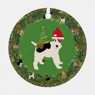 Santa Wire Fox Terrier Metal Ornament