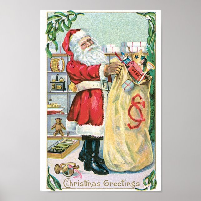 Santa with a big bag of gifts poster (Front)