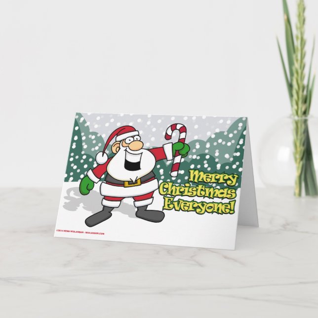 Santa with a Candy Cane Holiday Card (Front)