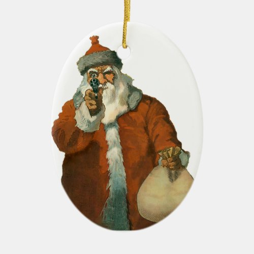 Santa with a Gun Christmas Ornament 