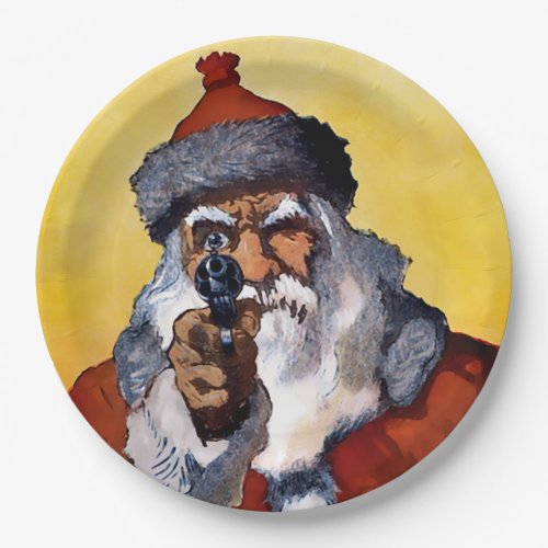 Santa with a Gun Paper Plates