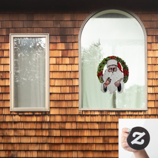Santa with a Gun Window Cling (Home Window)