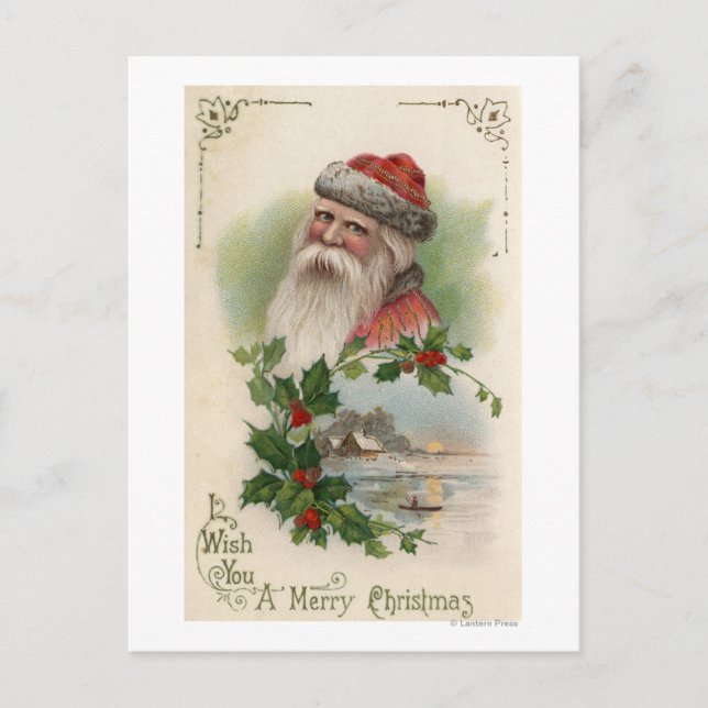 Santa with a Lake Scene Holiday Postcard (Front)