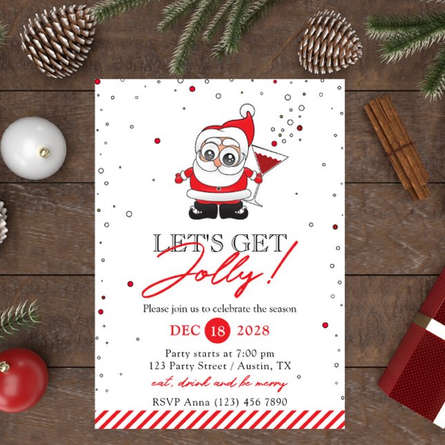 Santa with a Wine Glass Fun Holiday Party Invitation (Creator Uploaded)