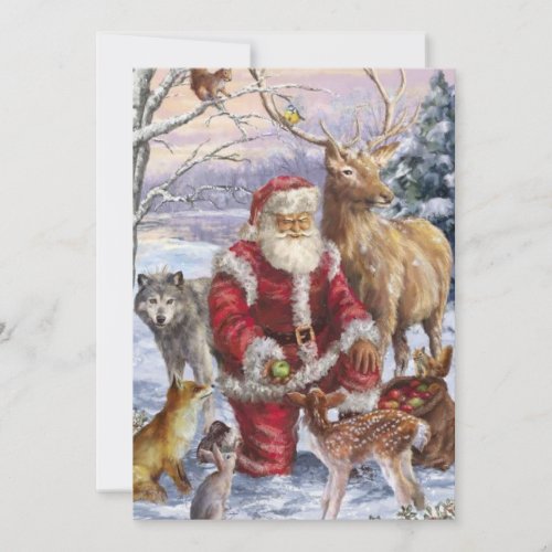 Santa With Animals Holiday Card