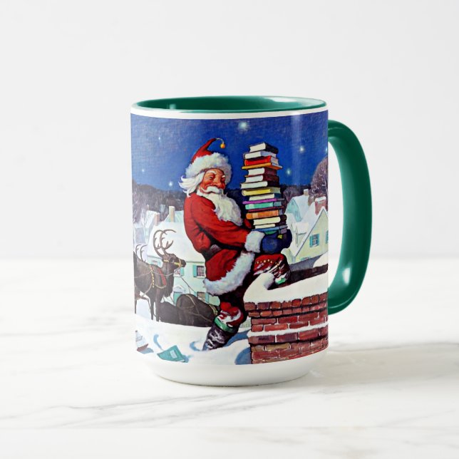 Santa with armload of Books Mug (Front Right)