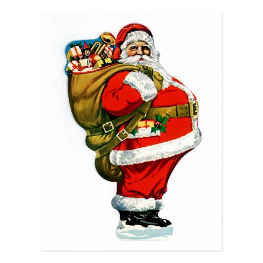 Santa with Bag of Toys Postcard | Zazzle