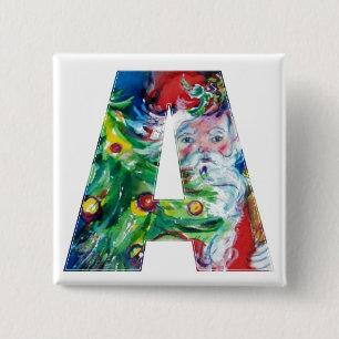 SANTA WITH BALLOONS AND CHRISTMAS TREE A MONOGRAM BUTTON