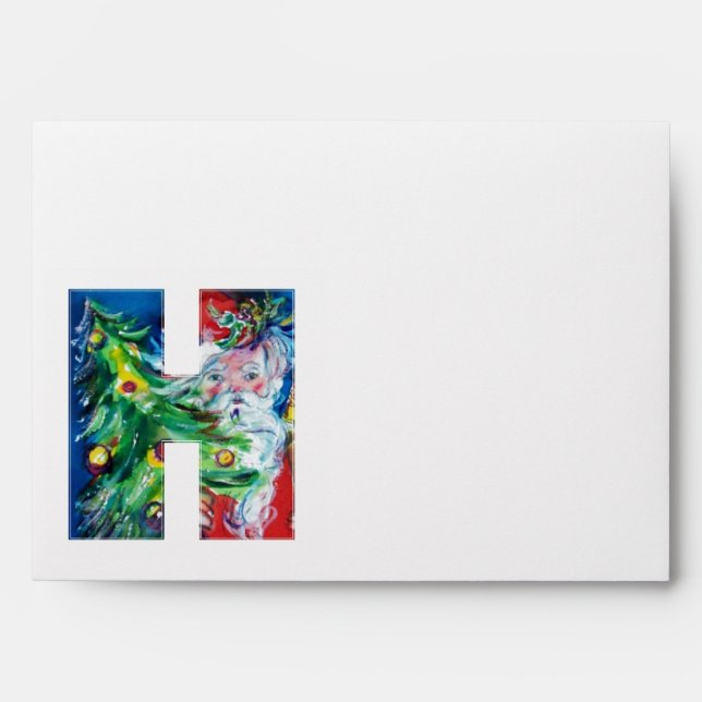 SANTA WITH  BALLOONS AND CHRISTMAS TREE H MONOGRAM ENVELOPE (Front)