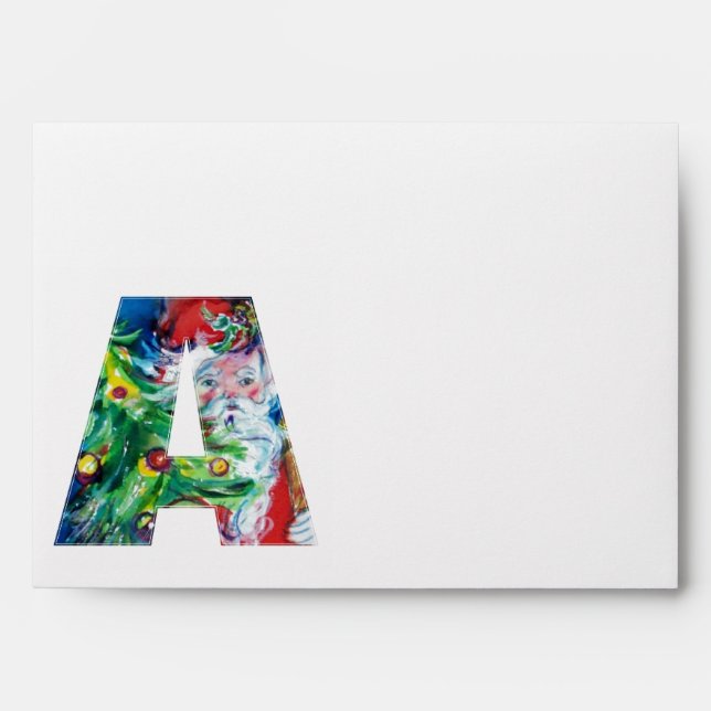 SANTA WITH  BALLOONS AND CHRISTMAS TREE MONOGRAM ENVELOPE (Front)