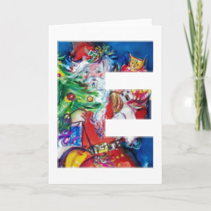SANTA WITH  BALLOONS AND CHRISTMAS TREE MONOGRAM HOLIDAY CARD