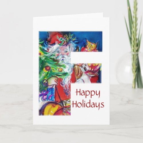 SANTA WITH  BALLOONS AND CHRISTMAS TREE MONOGRAM HOLIDAY CARD