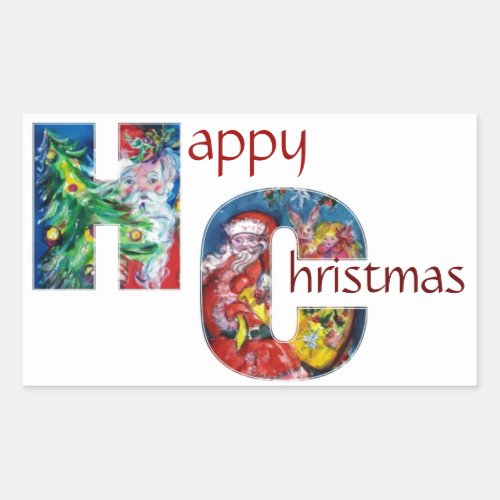 SANTA WITH  BALLOONS AND CHRISTMAS TREE MONOGRAM RECTANGULAR STICKER