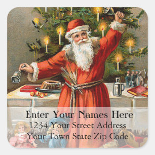 Santa With Bells Vintage Christmas Address Label