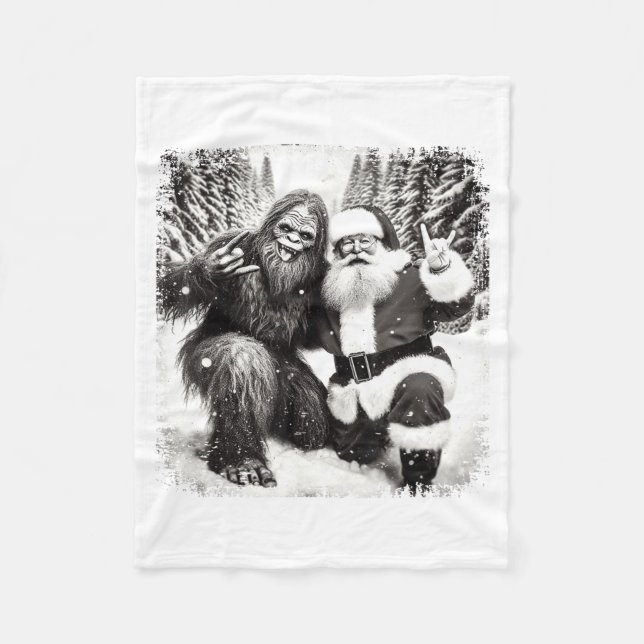 Santa With Bigfoot Christmas Lights Funny Sasquatc Fleece Blanket (Front)