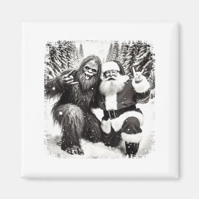 Santa With Bigfoot Christmas Lights Funny Sasquatc Magnet (Front)