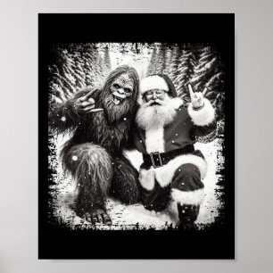 Santa With Bigfoot Christmas Lights Funny Sasquatc Poster