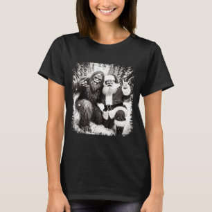 Santa With Bigfoot Christmas Lights Funny Sasquatc T-Shirt