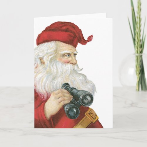 Santa with binoculars holiday card