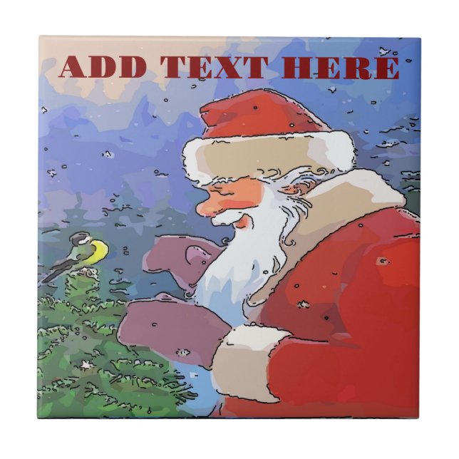 Santa with Bird Ceramic Tile (Front)
